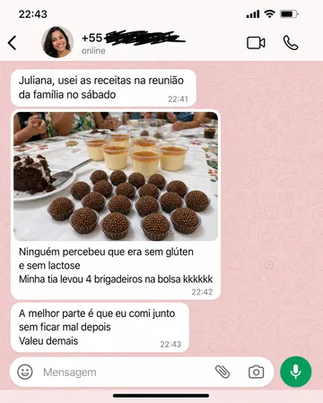 Conversa de cliente mostrando brigadeiros e bolo de pote de chocolate
