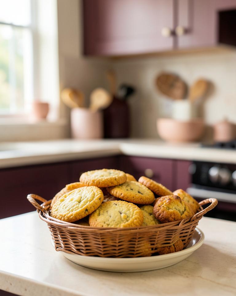 Cesta com biscoitos dourados