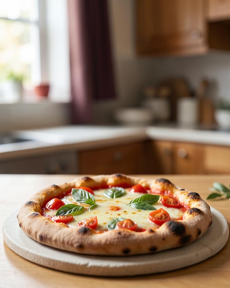 Pizza com tomate e manjericão