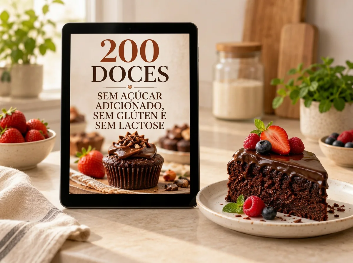 Livro de receitas acompanhado por uma sobremesa